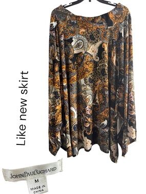 JohnPaulRichard Asymmetrical Paisley Skirt in Black, Gold & Cream